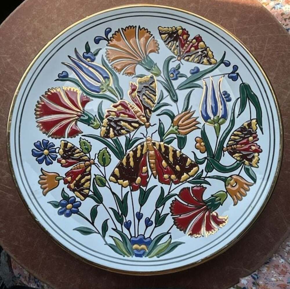 Manousakis Keramik Rodos Greece Hand Painted Butterfly & Floral Decorative Plate